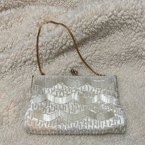 Chic Ivory Beaded Evening Clutch